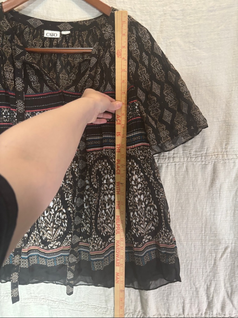 Cato Black Boho Tie-Front Tunic with Multicolor Stripe Details - Picture 4 of 11